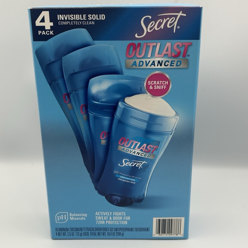 4 Pack Secret Outlast Advance Invisible Solid 72 Hour Deodorant Fight Sweat Odor